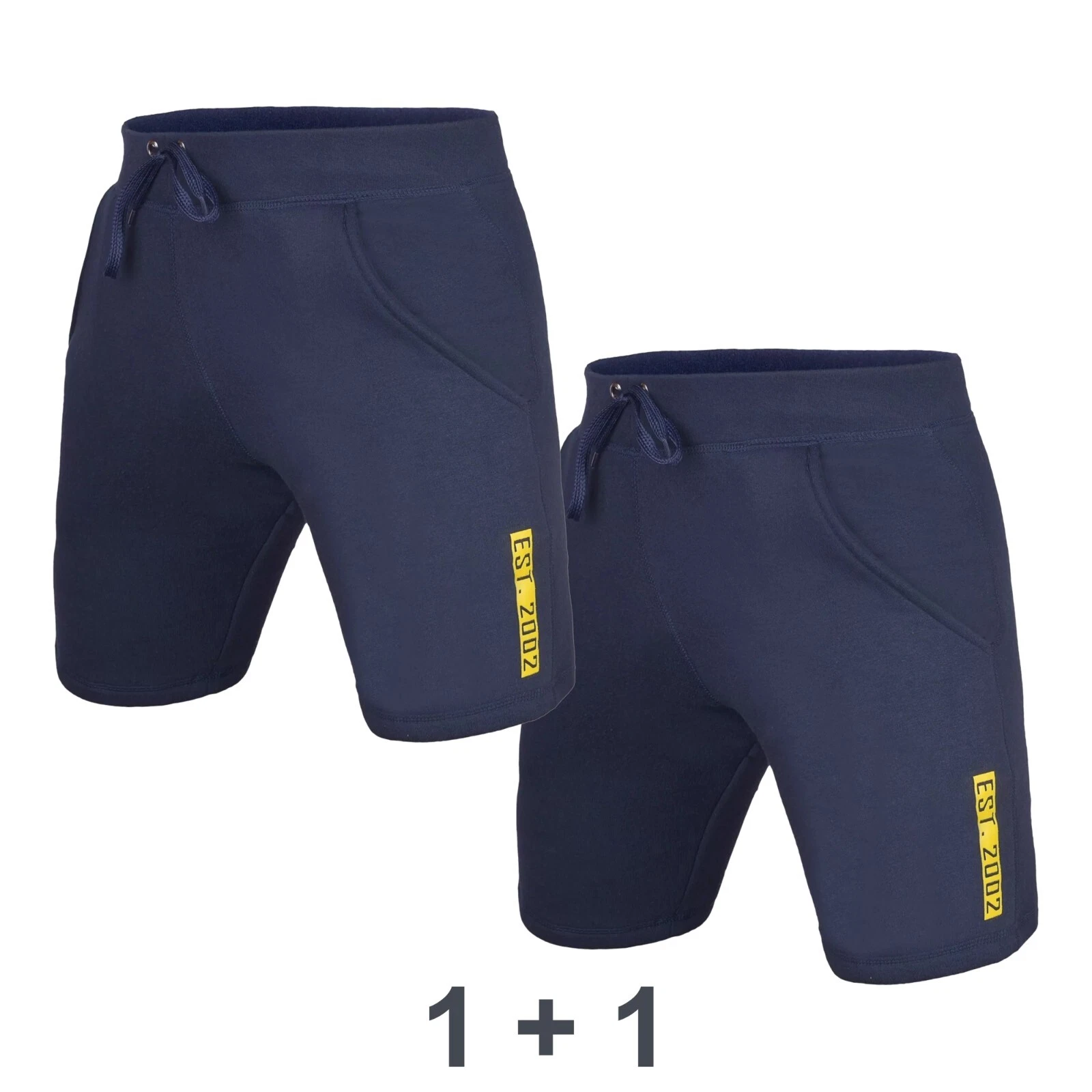2 Pack: DEFY Men's New Classic Fitness Gym Casual Cotton Fleece Shorts Navy+Navy