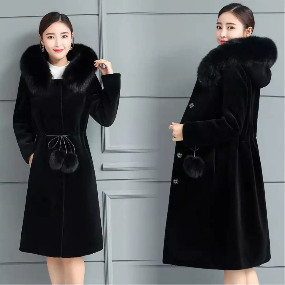 Black faux fur midi deals coat