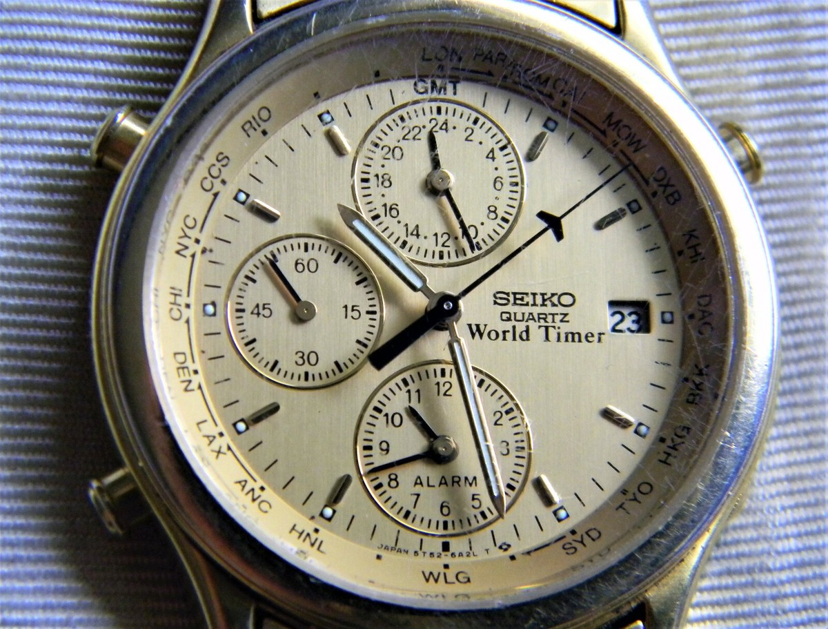 p178 Nice Men's Seiko World Timer Chronograph Gold Tone p178 Nice Men's Seiko World Timer Chronograph Gold Tone