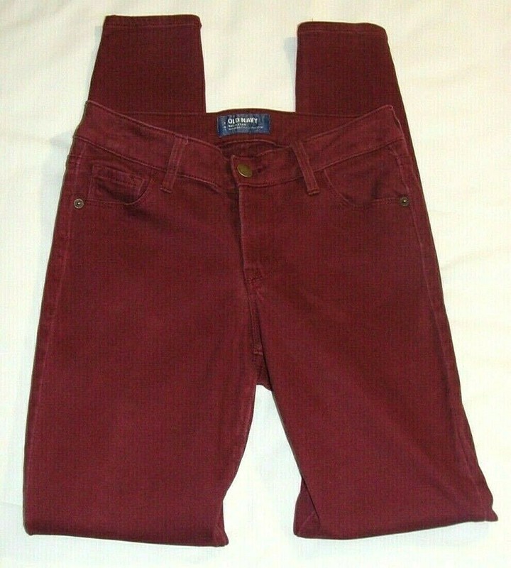 OLD NAVY Wine Red Brushed Cotton "ROCKSTAR" Legging Jeans Sz 0 (28.5 Inseam)