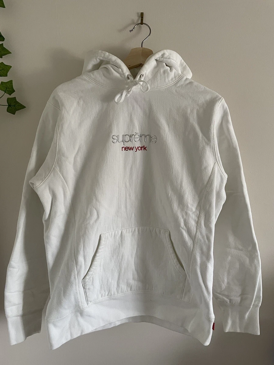 Supreme Chrome Classic Logo Hoodie White FW16 Hype