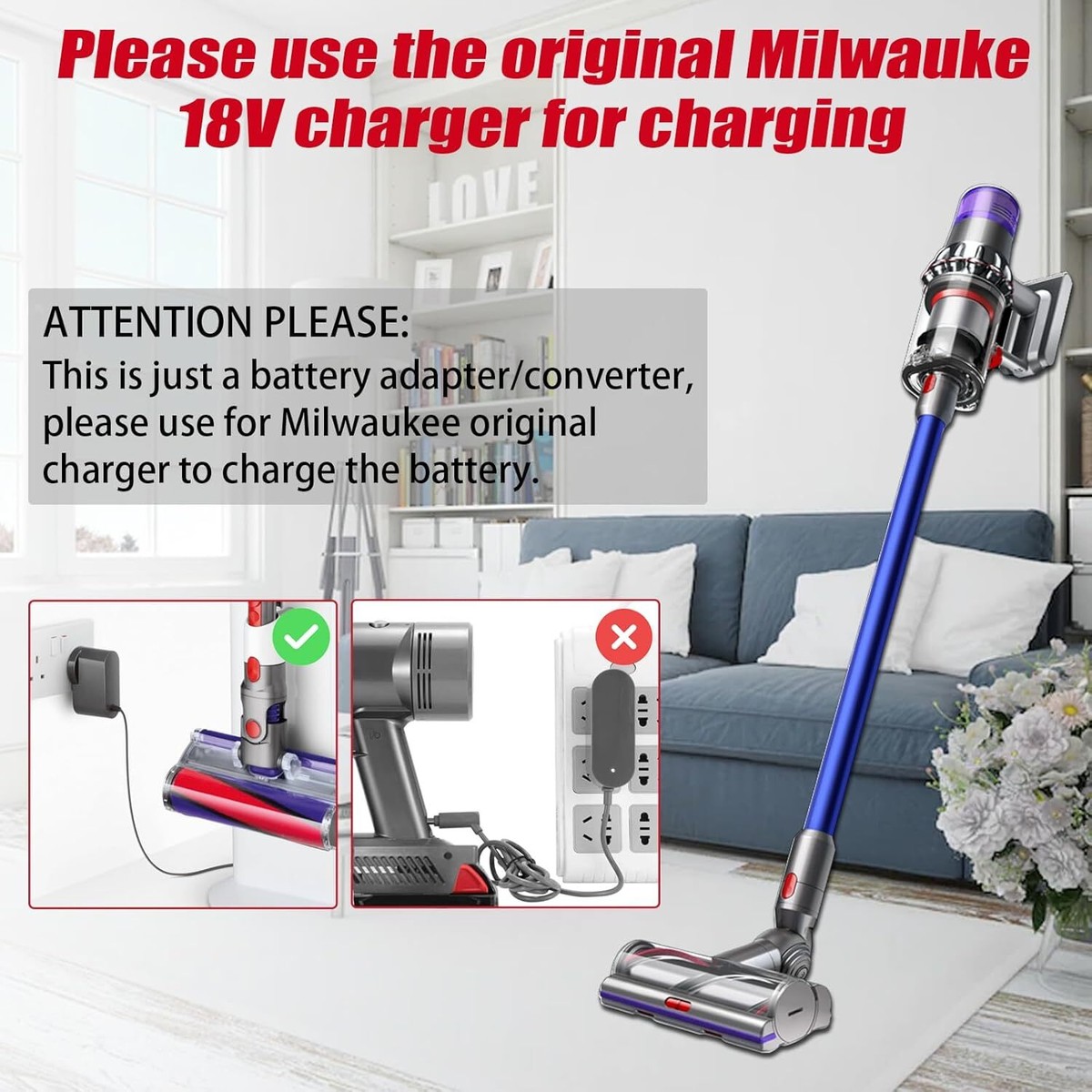 【ジャンク品】Dyson v11absolute 本体 アタッチメント 充電器付 Adapter for Milwaukee 18V Li-ion Battery for Dyson V11 Screw-in