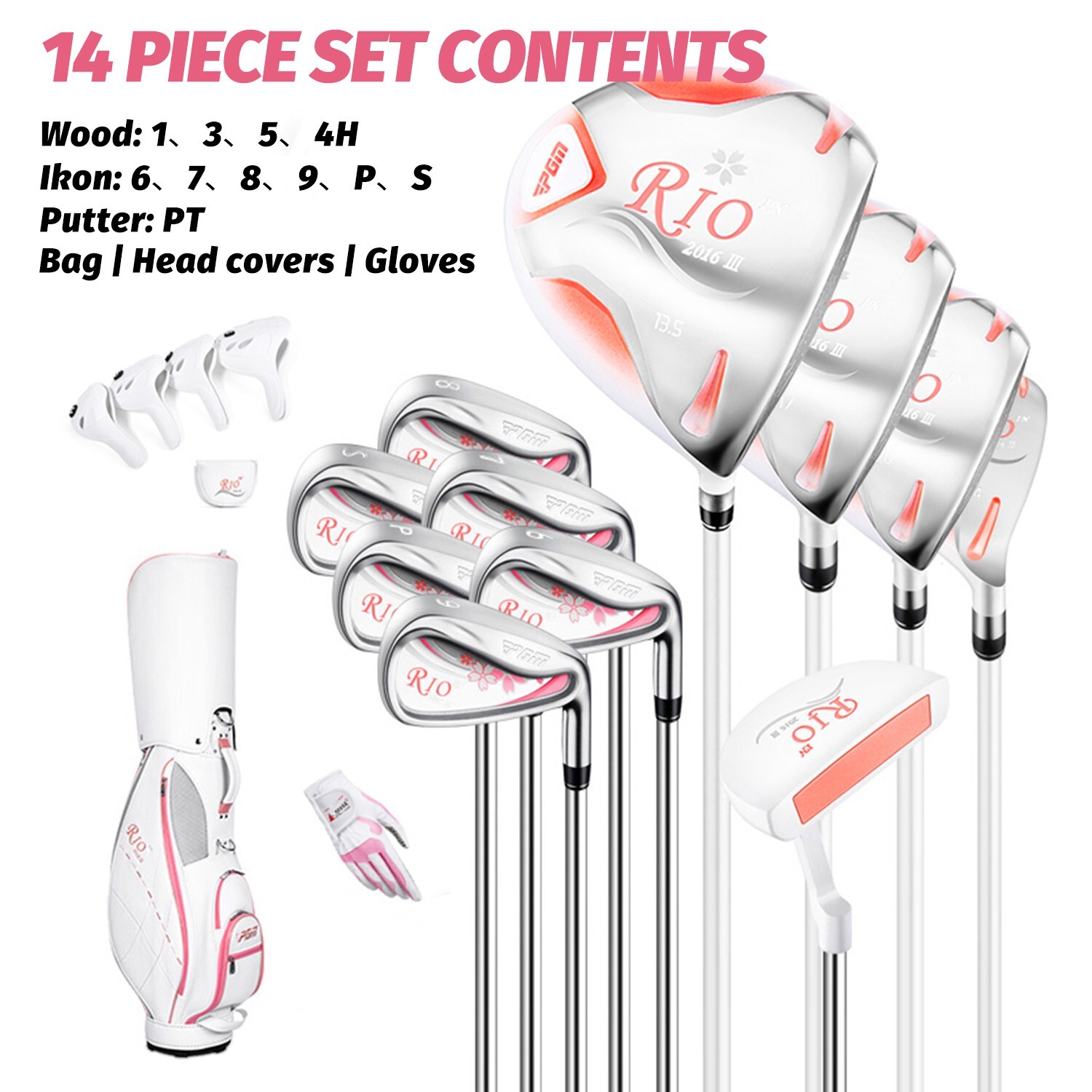 Women's Golf Club Set Ladies Pink 11 Pieces Graphite Shaft with Golf