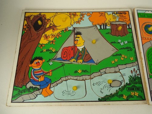 Rompecabezas de madera vintage de 8 x 11 marcos Disney 3 Playskool 1989 Big Bird Ernie Burt - Imagen 2 de 13