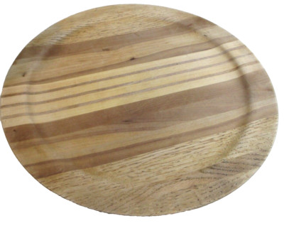 VINTAGE ROUND VARIOUS WOODS SERVER / CHARGER/ CUTTING BOARD, ETC~15'' ROUND
