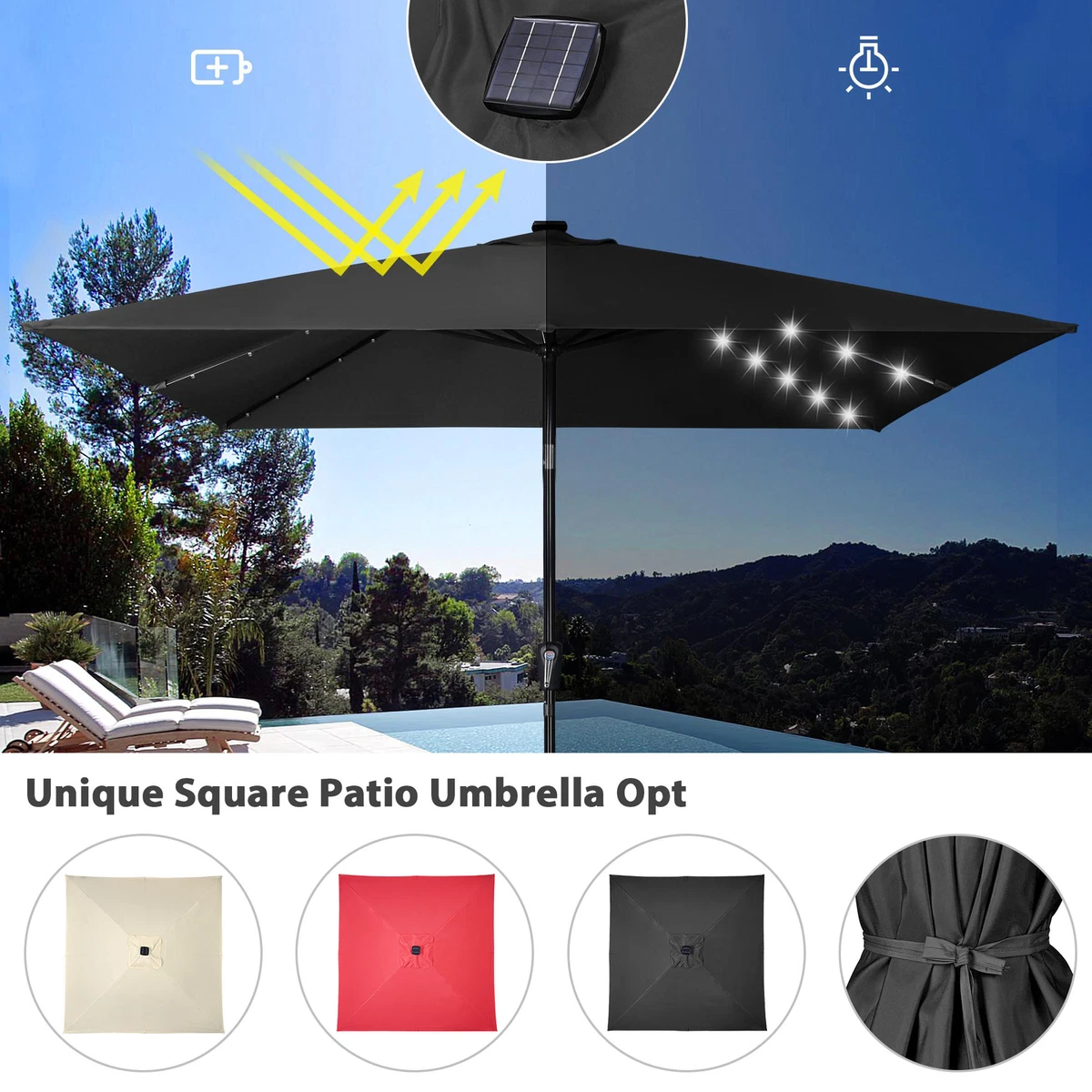 10x10 Ft LED Lighted Patio Umbrella Solar Power 8-Rib Crank Tilt Aluminum  Yard | eBay