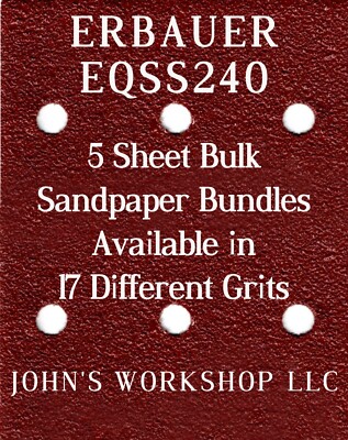 ERBAUER EQSS240 - 1/4 Sheet - 17 Grits - No-Slip - 5 Sandpaper Bulk Bundles