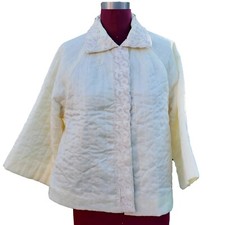 Vintage Barbizon Bed Jacket Quilted Ivory Satin Lace Trim Medium
