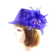 Purple Sequin Fedora Trilby Society Hat Feathers Bow Rhinestones Red Hat Ladies