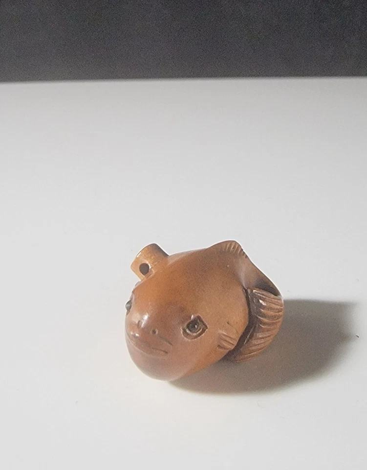 Kanji japonés vintage Netsuke Fugu pez globo firmado similar a la marca Gessho 10 Foto 2 de 4