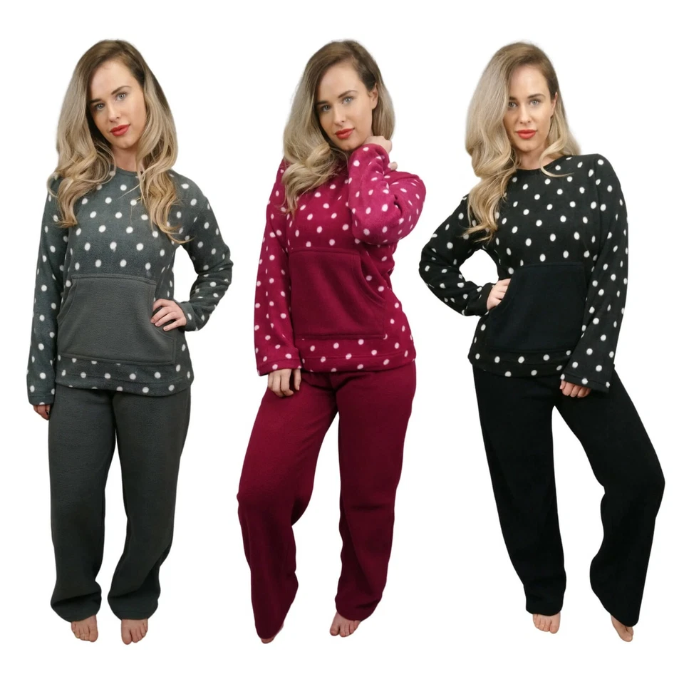 Conjunto de pijama para mujer ropa de salón suave cálido polar PJS ropa de dormir damas Plus Reino Unido 8-22 Foto 3 de 4