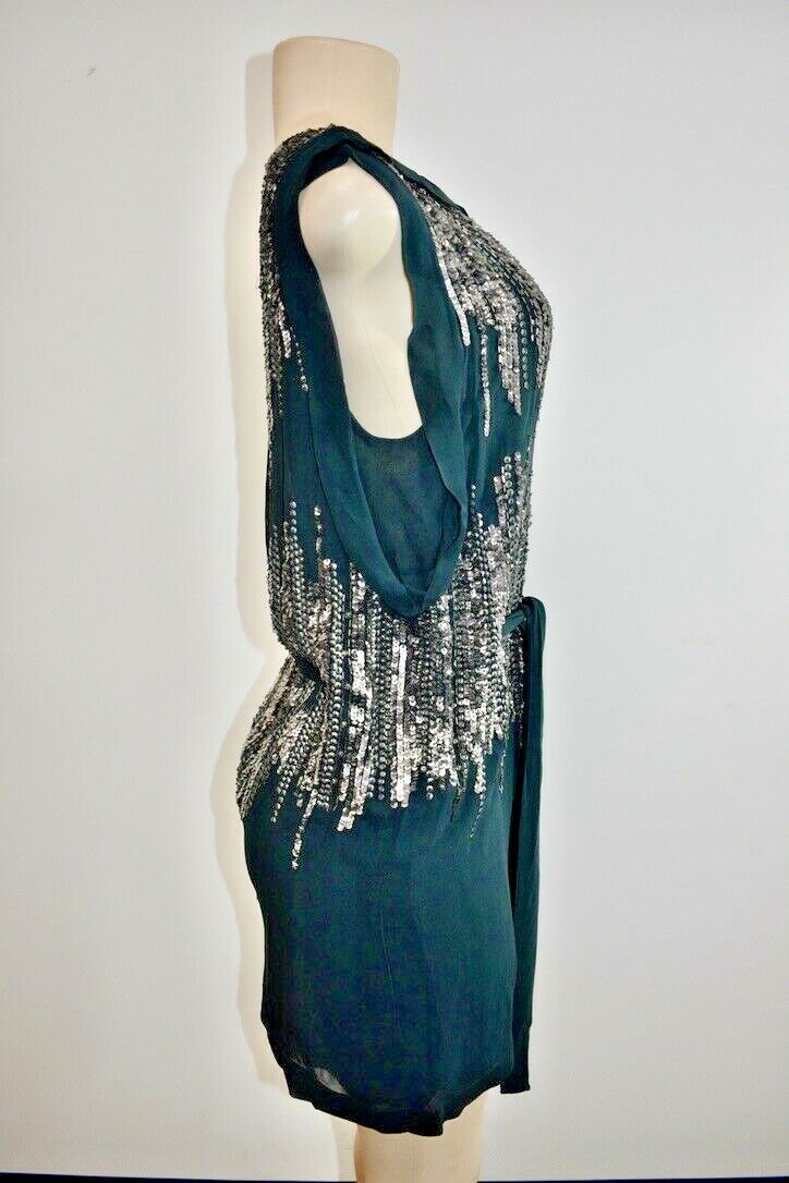 French Connection Dark Green Chiffon Sequins Dress Size 0 On Sale | eBay