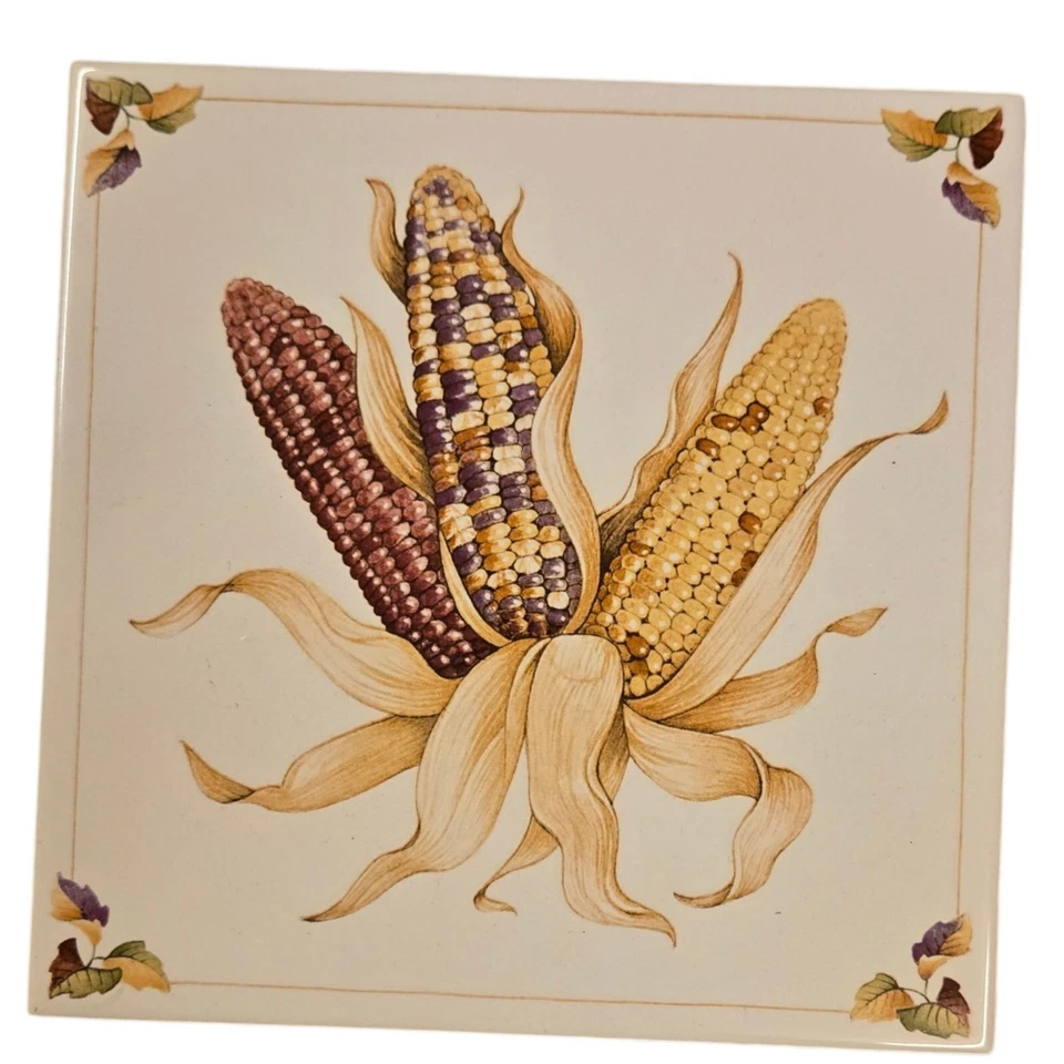 Azulejo de maíz Tonos de otoño cerámica pared decoración del hogar Acción de Gracias 6 pulgadas Avon 1984 Foto 2 de 4