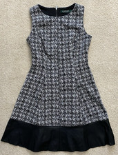 Lauren Ralph Lauren Sleeveless Black White Tweed Faux Leather Trim Dress 4 Petit