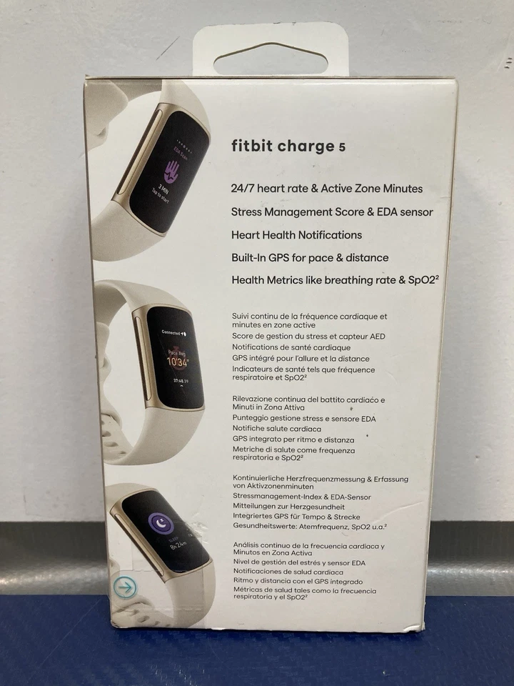 Fitbit Charge 5 Rastreador Avanzado de Ejercicio y Salud - Dorado Suave con Blanco Lunar  Foto 2 de 4