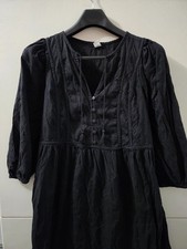Old Navy Dress Womens M BLK All Day Maxi Swing Swiss Clip Dot Henley Boho Beach