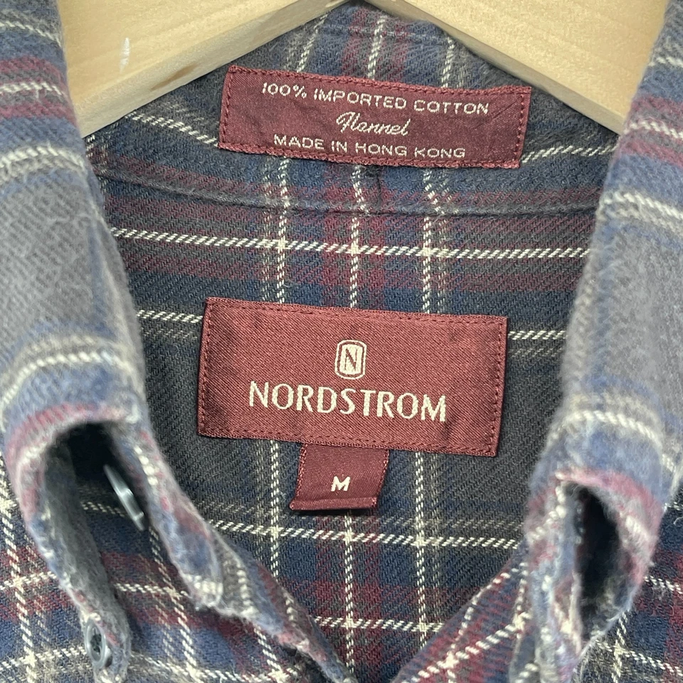 Camisa NORDSTROM Para Hombres M Franela a Cuadros Abotonada Leñador Algodón Marrón HK Foto 4 de 4