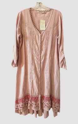 SOFT SURROUNDINGS NWT Size M Genevieve Lace Trim Midi A-Line Dress Dusty  Pink | eBay