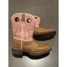 Durango Kids Tan/Pink 8 inch Western Boots Size 2M Style BT287 worn once 