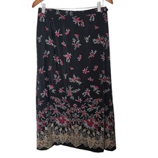 Vintage 90s Designs Lane Bryant Skirt Womens Size 14/16 Black Floral Wrap Midi