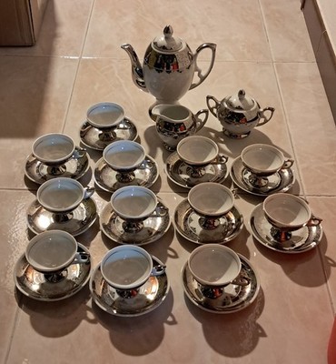 12er Set Vintage Tirshen Kaffee-/Teetassen mit Zuckerdose, Milchkännchen und Teekanne