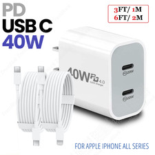 USB C 40W PD Fast Charger Cube Type C Cable For iPhone 17 16 15 14 13 12 11 iPad