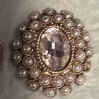 Gold Tone Oval Brooch Pin w/ Clear Oval Rhinestone Bezel Set Faux Pearl — photo 2