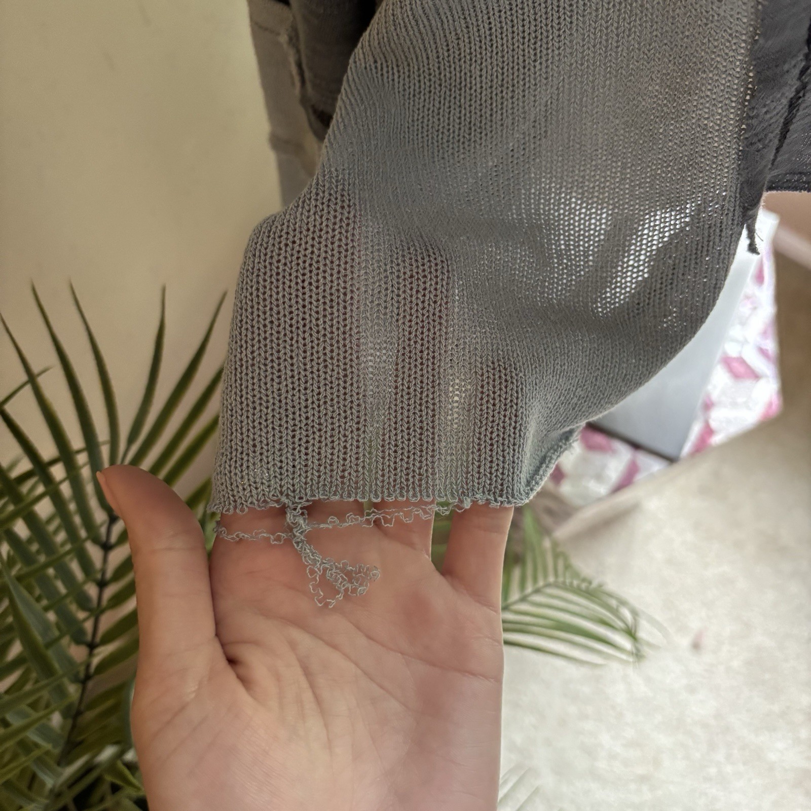 POL Blue Patchwork Cropped Long Sleeve Light Thro… - image 4