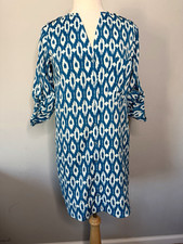 Maeve Anthro Blue White Geometric Shirt Dress 3/4 Sleeve V-Neck Pockets XS