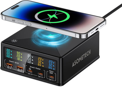 Charging Station, 160W 5-Port USB C with 65W PD, QC3.0, Wireless Charger, LCD Di