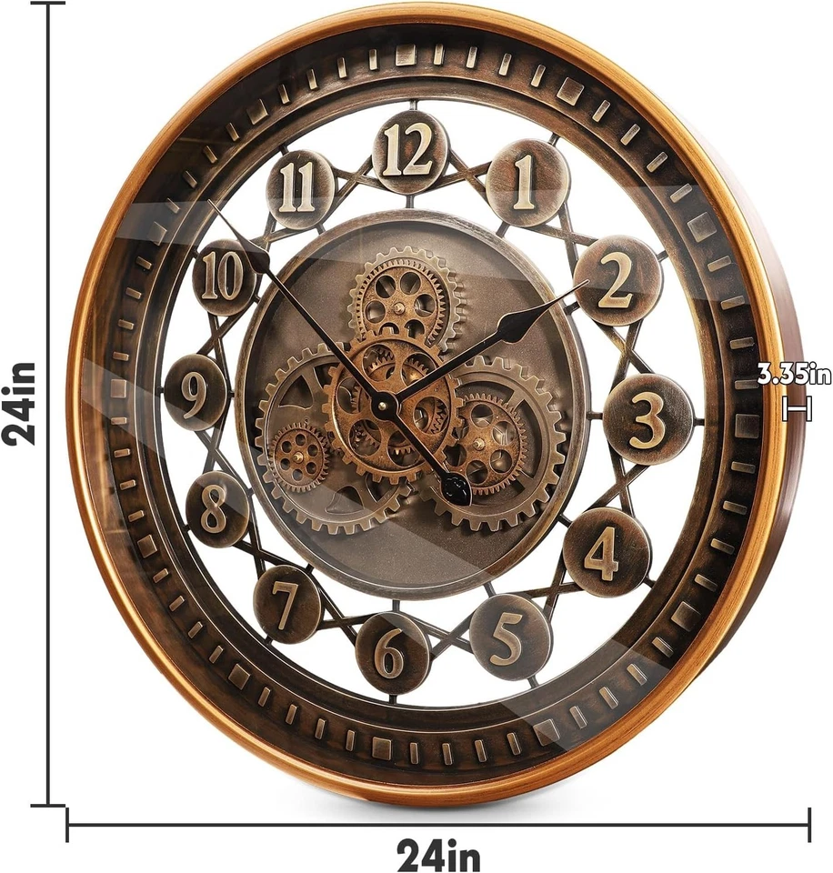 Elegant 24" Steampunk Wall Clock with Independent Moving Gears - Artful Decor - Image 4 of 4