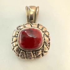 Red Jasper Chunky Pendant Textured Design 925 Sterling Silver Statement 12.42 gr