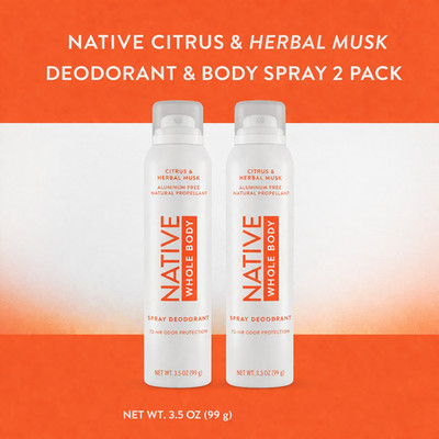 (2 Pack, 3.5 oz each) Native Whole Body Spray Deodorant Citrus & Herbal Musk