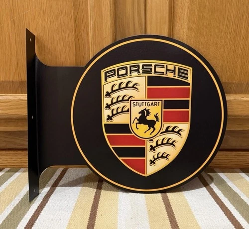 Porsche Flange Sign Double Sided Metal Parts Tools Vintage Style Wall Decor