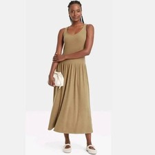 Universal Thread Women's Drop Waist Rib Knit Midi Slip Dress - Tan Size Small