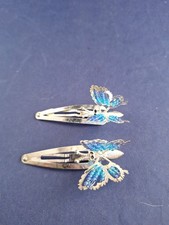 Vtg Butterfly 2.5" Silver Tone METAL Hair Barrettes Pair Moveable Wings *16-B-2B