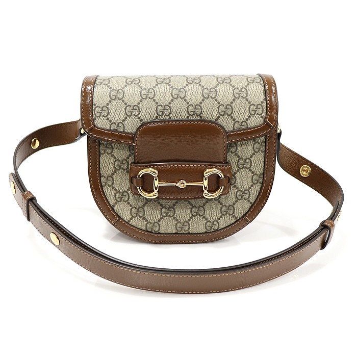 Gucci GG Supreme Canvas Brown Leather Horsebit 1955 Round