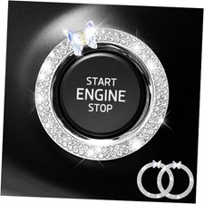 2 PCS Bling Ring Emblem Sparking, Butterfly Car Button Rings and Knob White