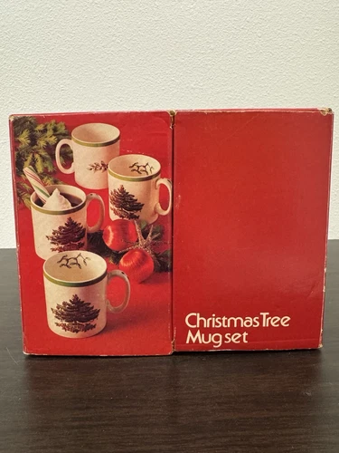 SPODE Christmas Tree Tom and Jerry Mug/Cups Set of 4 in Box Original Box