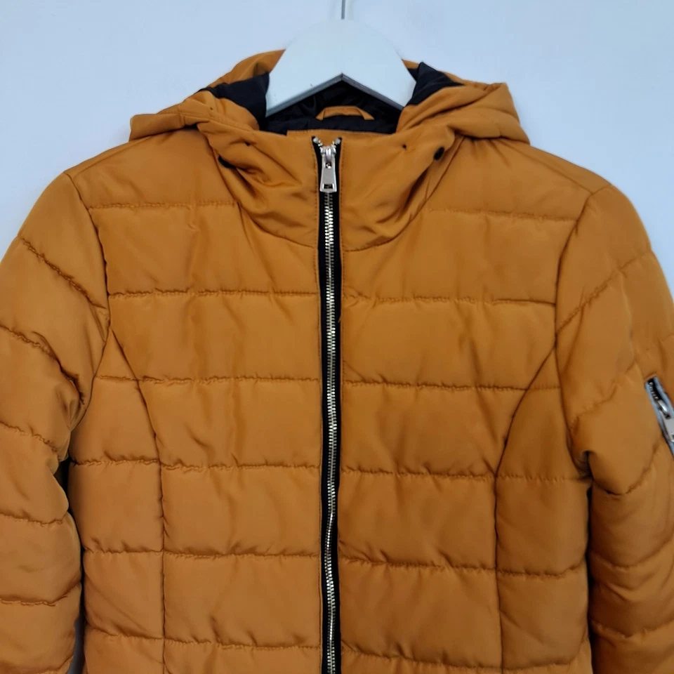 Casaco curto acolchoado acolchoado com capuz mostarda lisa tamanho 8 Papaya Puffer - Imagem 3 de 4