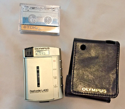 Olympus Pearlcorder L400 Microcassette Recorder Tested Working w/Case 2 Tapes