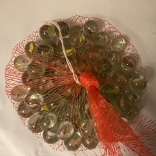 Glass Marble Set - Netted Bag of Approx 31 Assorted Marbles, One Big One.