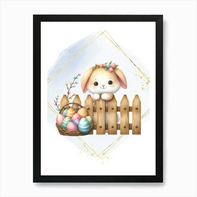 Easter Bunny With Basket Art Print Framed Wall Art Poster Canvas Print Picture