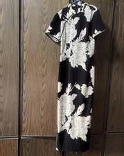 Women  s Black and White Peony Print Modern Cheongsam Qipao Maxi Dress S