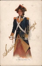 XMAS Military Girl. Season's Greetings. National Art Company Vintage Postcard PC