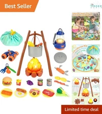 Kids Camping Toys Set Pretend Play with Campfire Food Kitchen Gear for Toddlers