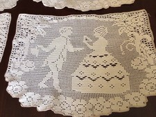 Vintage Handmade Filet Crochet Floral Lace Ch...