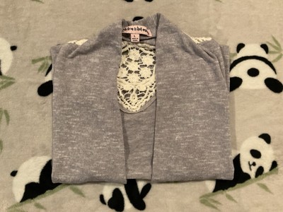 Made For Me To Look Amazing Juniors Large Grey White Lace Cover Up Cardigan