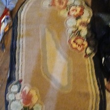 Hand Hooked Floral Area Rug with Beige and Multicolor Border Design