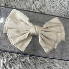 Vintage 80s 90s Large Ivory Satin Hair Bow Barrette Clip Handmade Bridal Layered